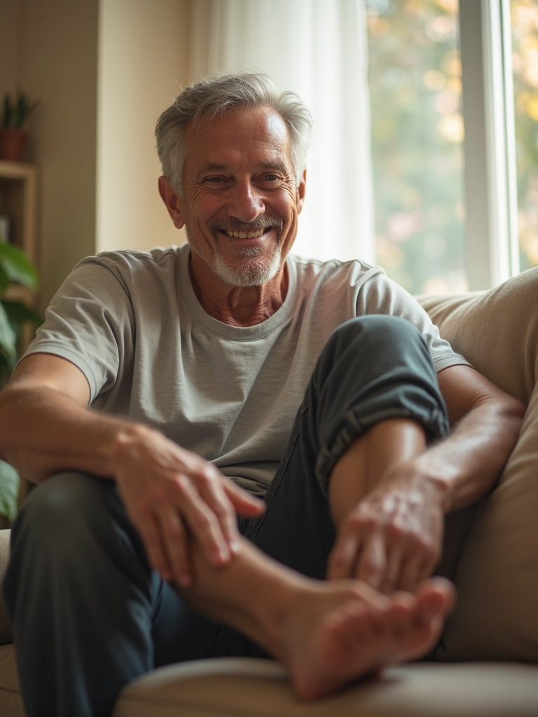 Man relieved from bunion pain at home